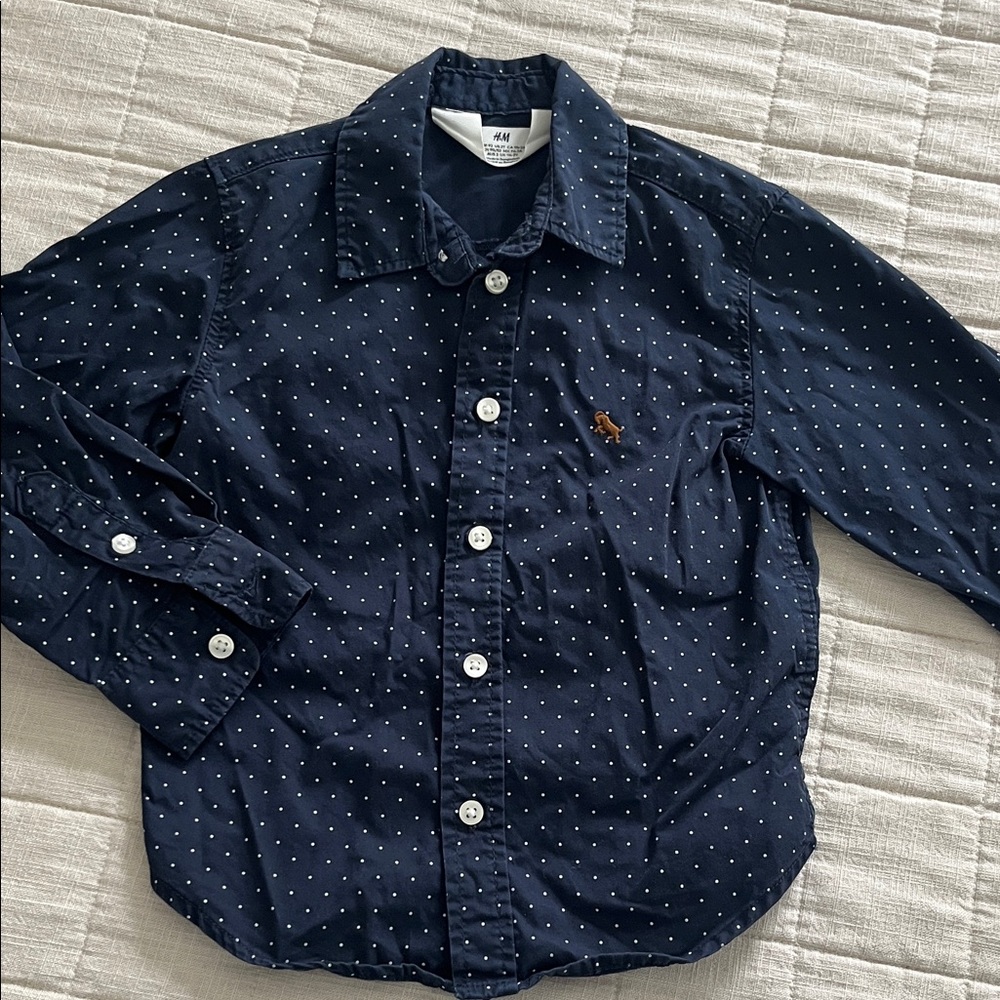 H&M Dark Blue Polka Dot Shirt